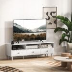 TV spintelė televizoriams iki 75 colių su 3 atviromis lentynėlėmis ir 3 stalčiais