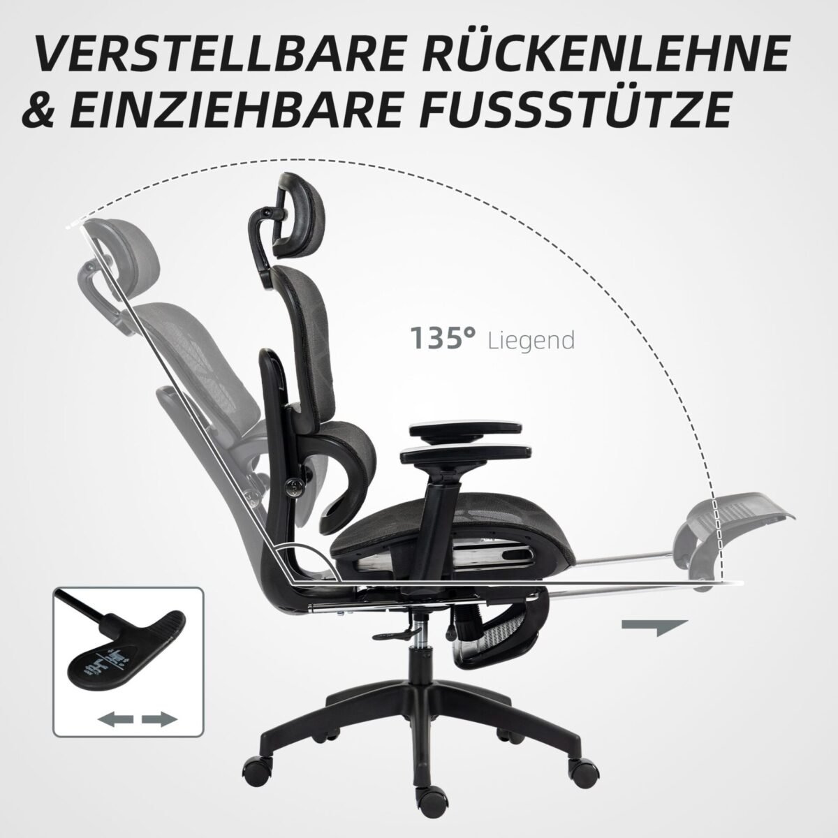 Ergonomiška biuro kėdė su reguliuojamu galvos atlošu ir atrama juosmeniui