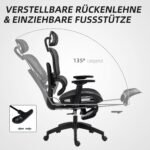 Ergonomiška biuro kėdė su reguliuojamu galvos atlošu ir atrama juosmeniui