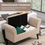 Minkštas suoliukas su daiktadėže ir porankiais apmuštas aksomo imitacijos audiniu