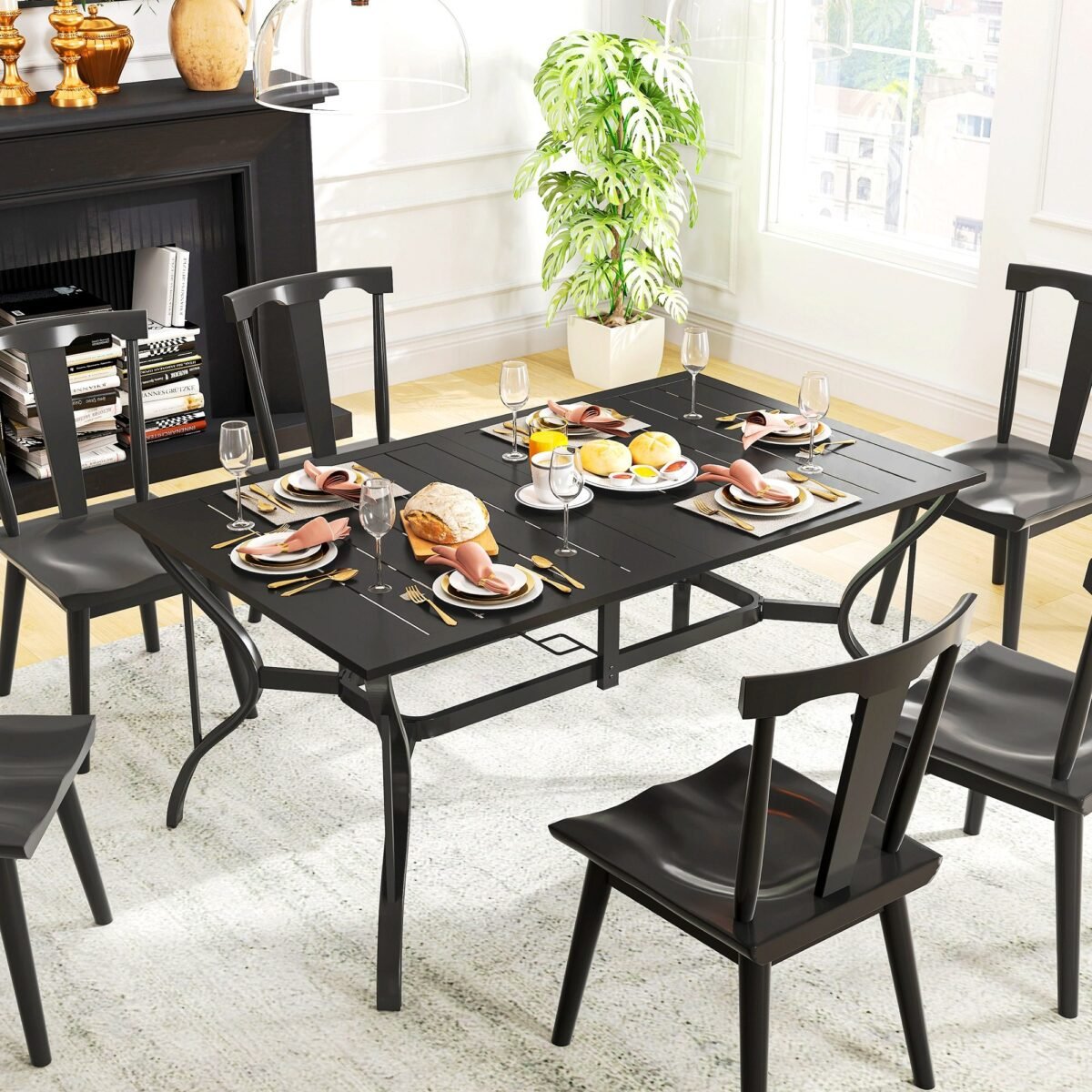 Lauko stalas 150x90 cm, cinkuoto plieno, su skėčio anga