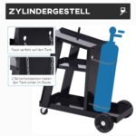 Mobilus plieninis suvirinimo vežimėlis su trimis lentynomis ir saugos grandinėmis