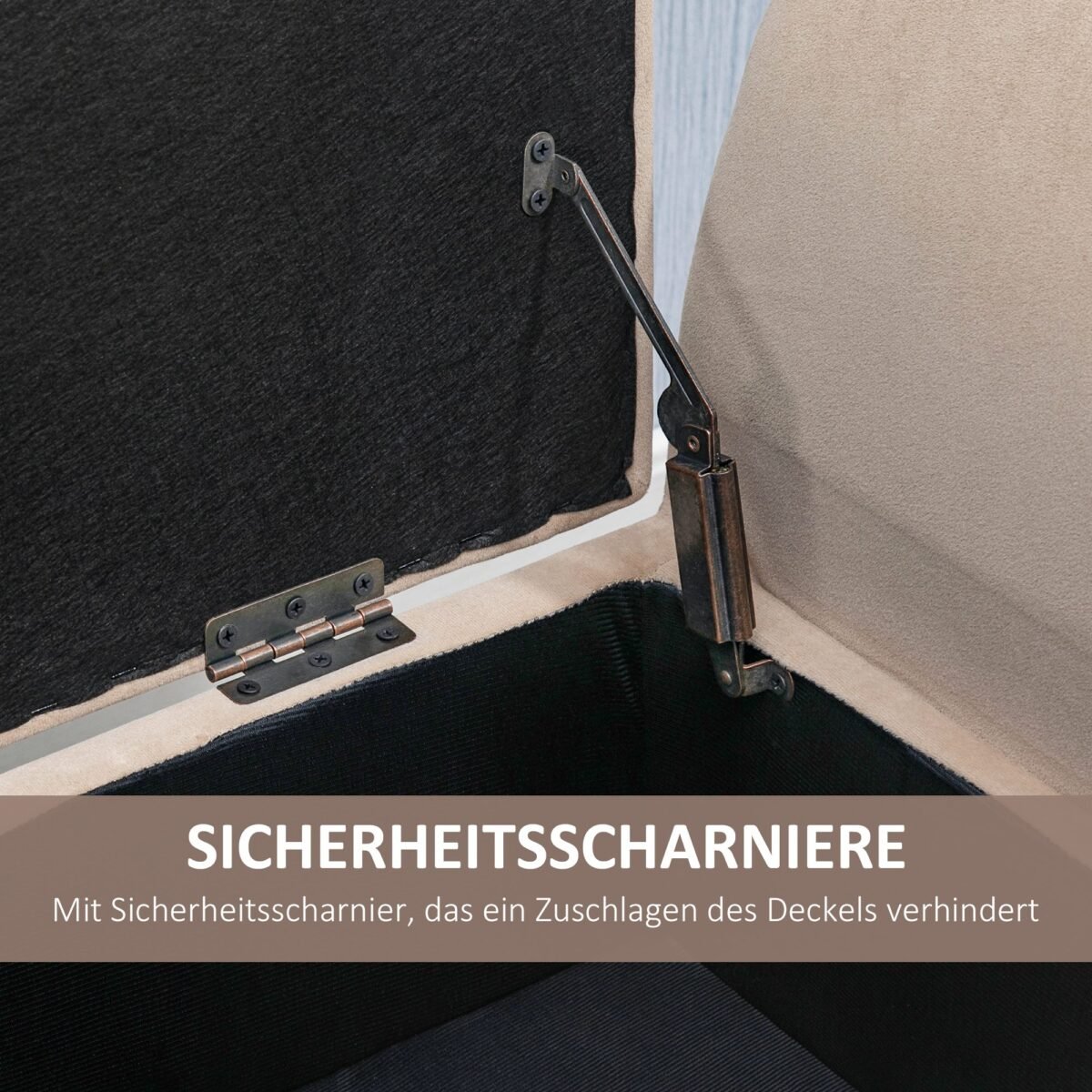 Minkštas suoliukas su daiktadėže ir porankiais apmuštas aksomo imitacijos audiniu