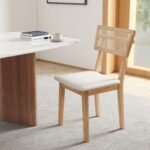 Valgomojo kėdė su rotango atlošu ir dirbtinės odos sėdyne