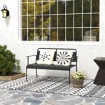 Oro sąlygoms atsparus plieninis sodo suoliukas su atlošu ir porankiais