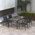 Lauko baldų komplektas: stalas ir 4 sukraunamos kėdės