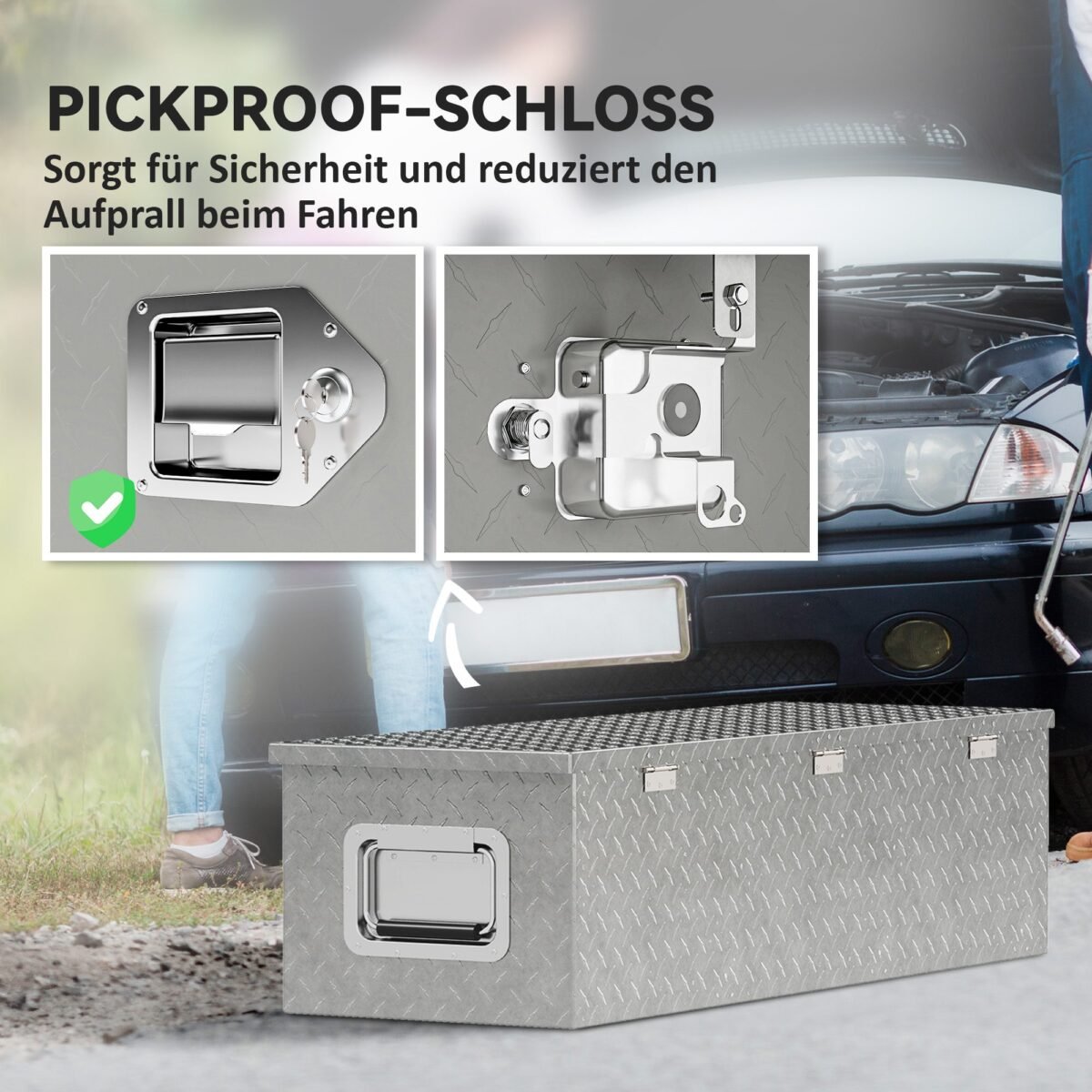 Aliuminė oro sąlygoms atspari transportavimo dėžė su užraktu