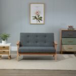 Modernaus dizaino dvivietė sofa su lininio audinio apmušalais