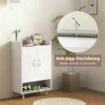 Prieškambario batų spintelė su uždarais skyriais ir atviromis lentynomis