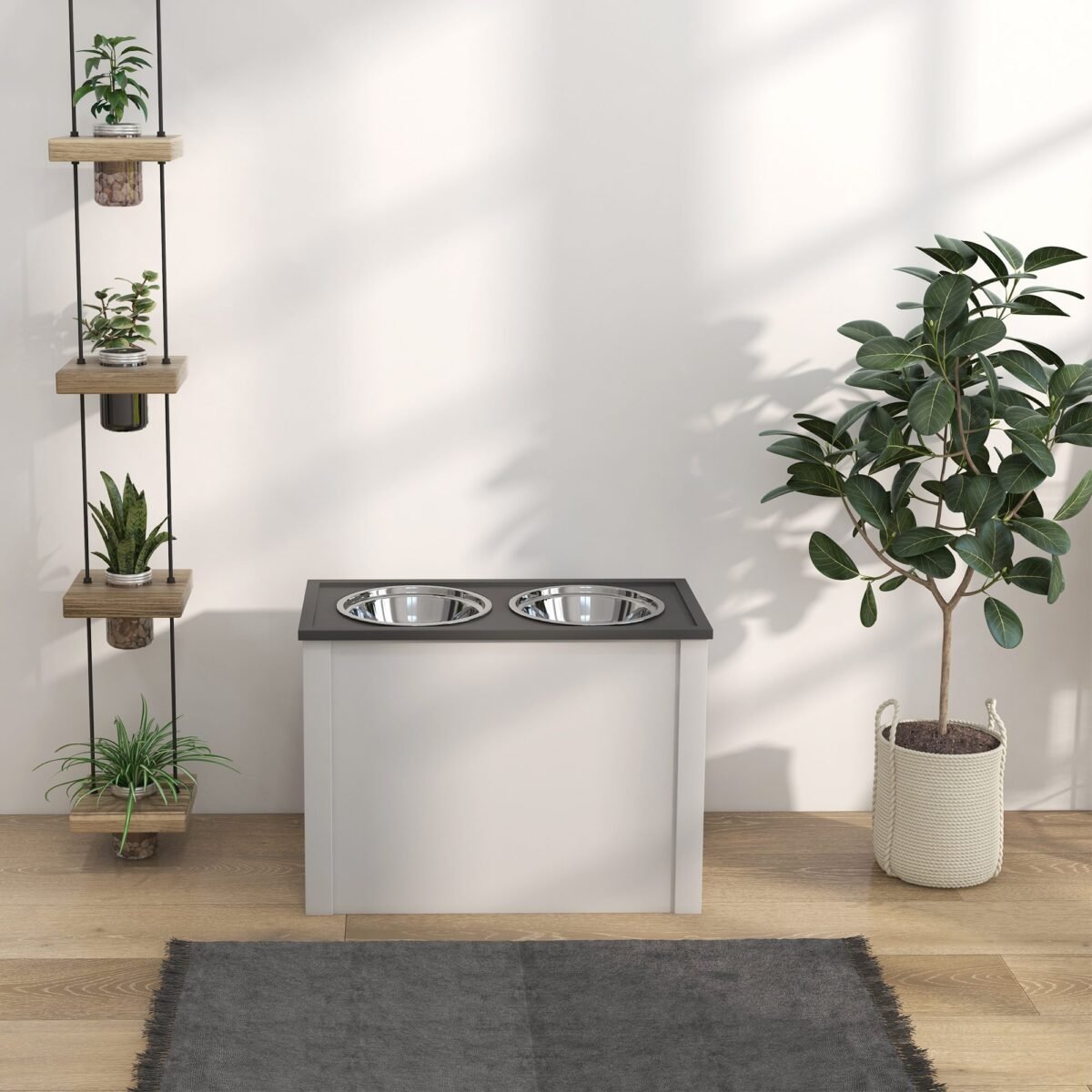 Pakelta šėrimo stotelė dideliems šunims su daiktadėže