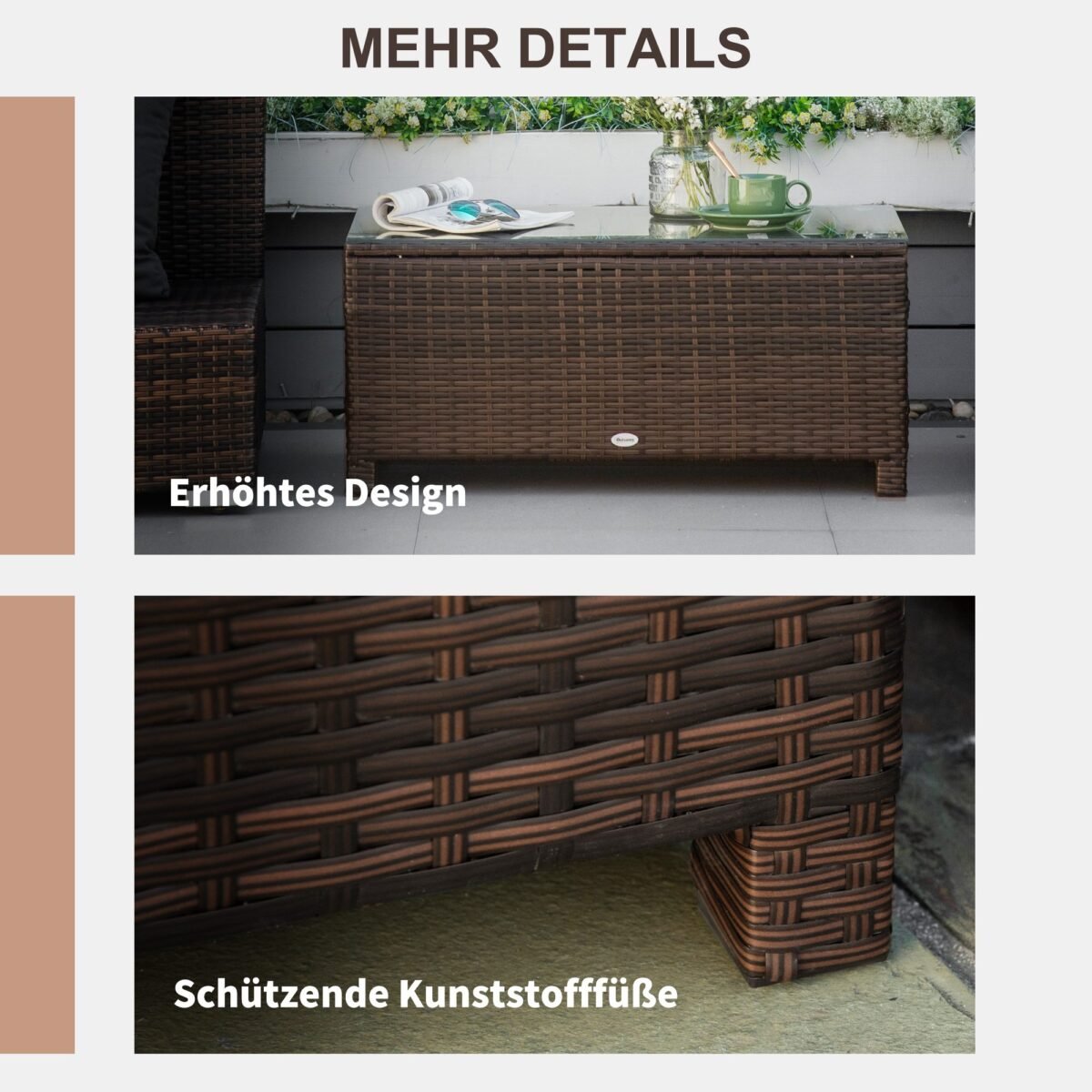 Poliratano pagalbinis staliukas su grūdinto stiklo stalviršiu