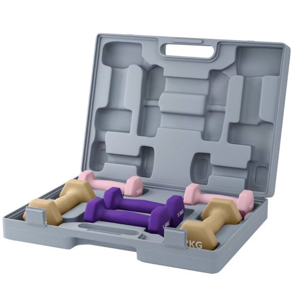 6 dalių hantelių rinkinys su transportavimo dėklu (1 kg