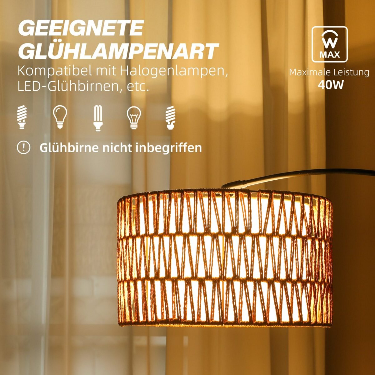 Pastatomas reguliuojamo aukščio šviestuvas su kanapių virvės ir metalo gaubtu