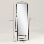 Pramoninio stiliaus pastatomas viso ūgio veidrodis su galine lentyna ir kabliukais