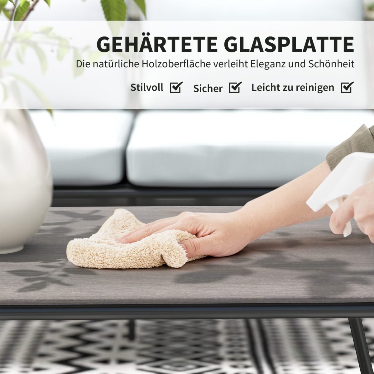 Poliratano 4 vietų lauko poilsio komplektas su staliuku, atsparus oro sąlygoms, su paminkštintomis pagalvėmis