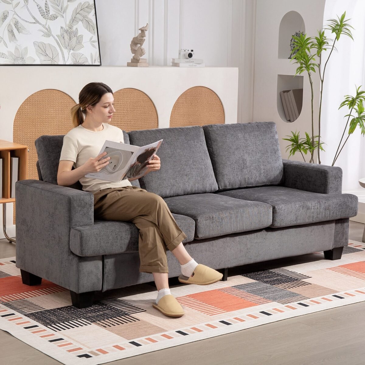 Minkšta 3-vietė sofa su plieniniu rėmu