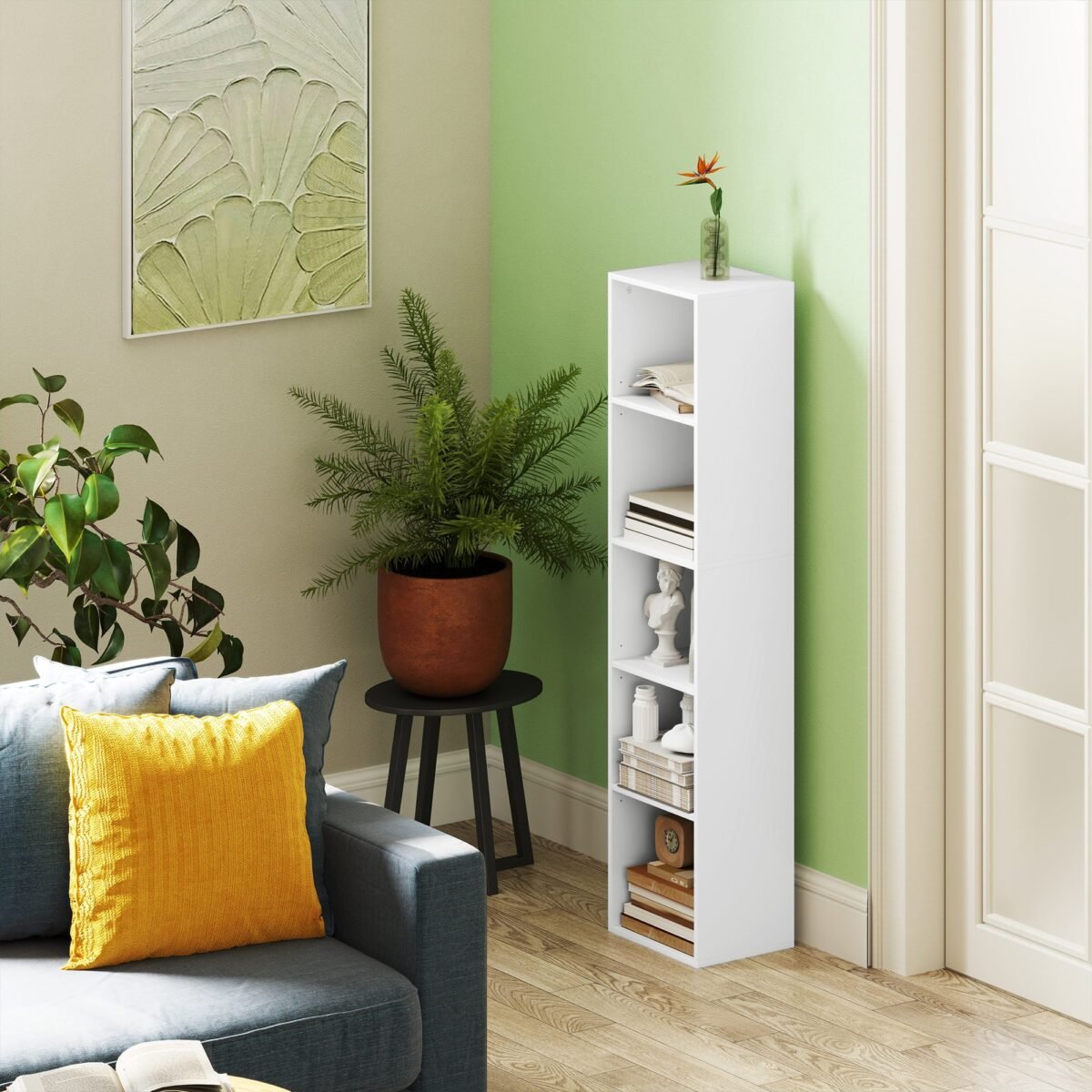 Knygų lentyna su reguliuojamomis lentynomis ir 5 skyriais