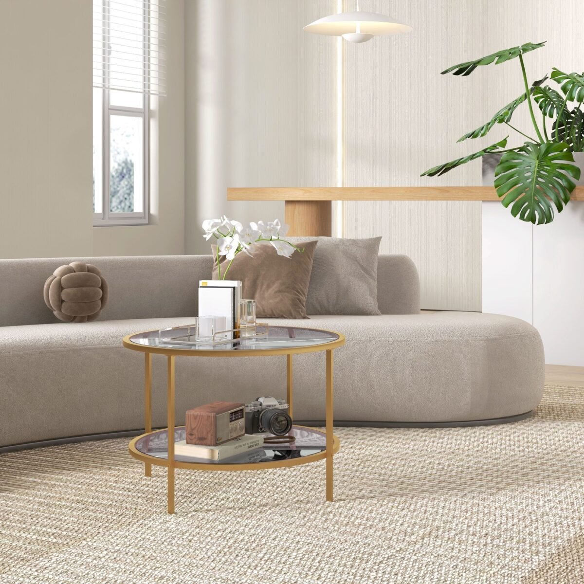 Modernaus dizaino pagalbinis staliukas su dviem lentynomis