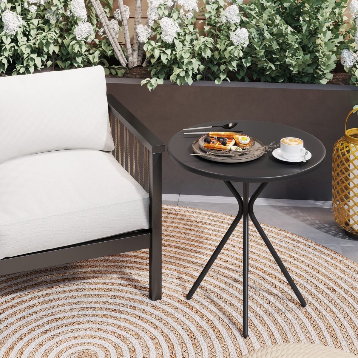 Apvalus plieninis lauko valgomojo stalas, atsparus oro sąlygoms, Ø60 cm