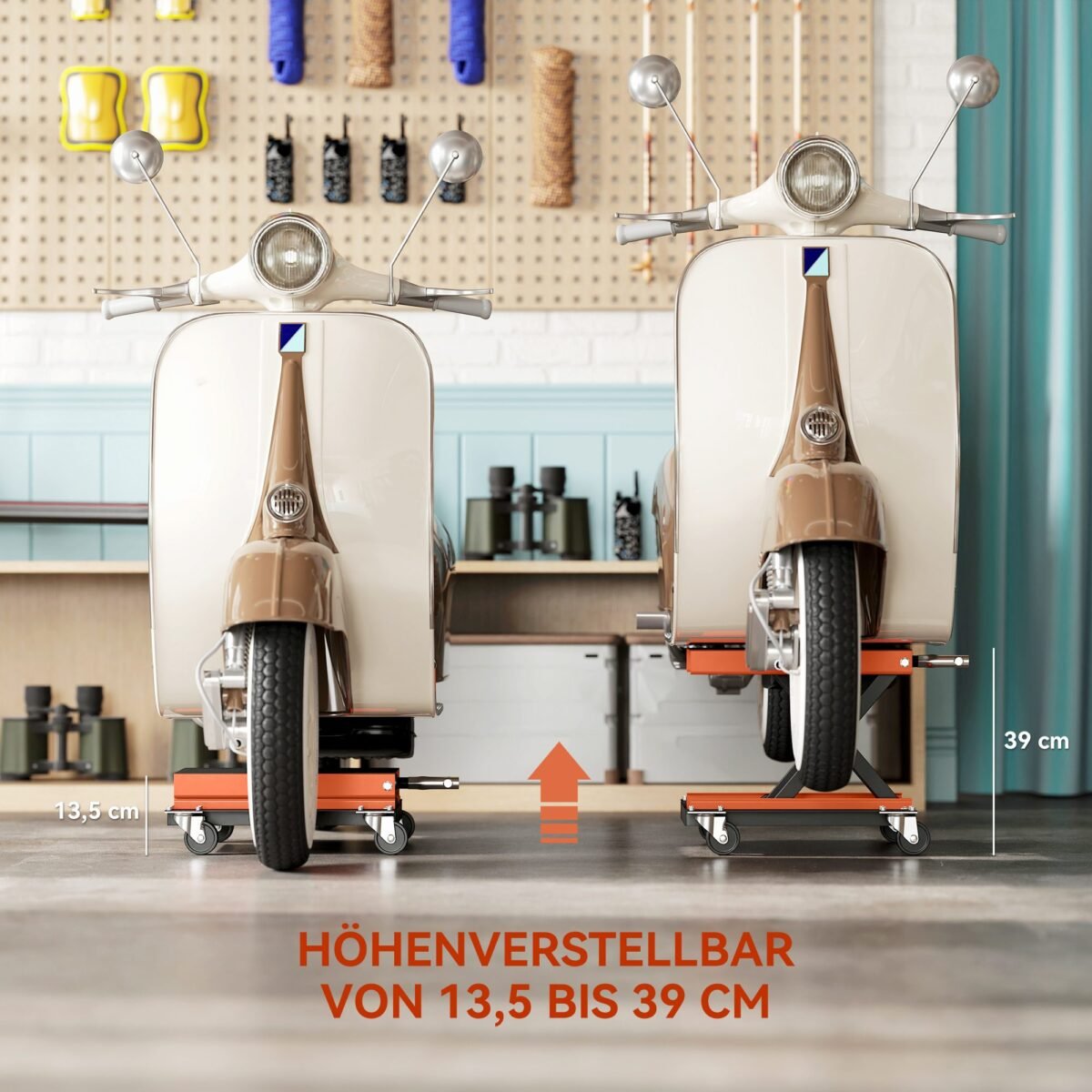 Motociklo keltuvas 500 kg keliamosios galios reguliuojamo 13,5–39 cm aukščio