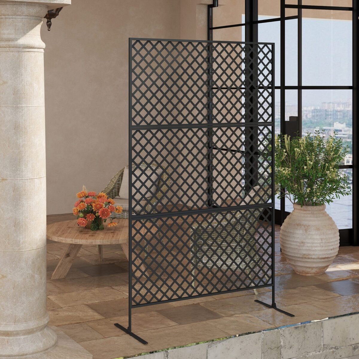 Lauko erdvės daliklis su grotelėmis, metalinis atitvaras, 122x45x198 cm