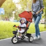 Vaikiškas 6 viename triratukas su stūmimo rankena ir apsauginiu stogeliu