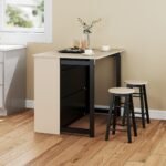 3 dalių baro komplektas su atlenkiamu stalviršiu, lentynomis ir spintele