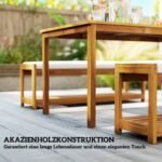 Trijų dalių akacijos medienos sodo valgomojo komplektas su skėčio anga ir paminkštintomis pagalvėlėmis