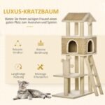 Daugiaaukštė kačių draskyklė su nameliu ir žaislu