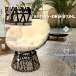 Papasano fotelis iš PE vytelių, 360° pasukamas, su integruotu šoniniu staliuku