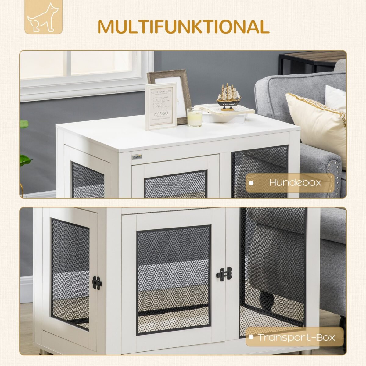 Šuniukų narvas su minkštu kilimėliu ir dvejomis rakinamomis durelėmis