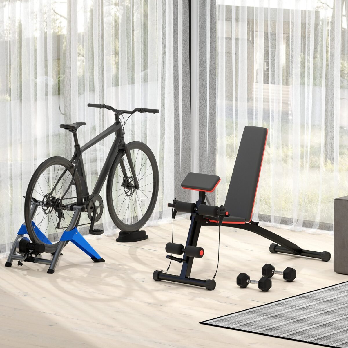 Daugiafunkcis sulankstomas treniruočių suoliukas su reguliuojamu atlošu, bicepso stotele ir 120 kg maksimalia apkrova