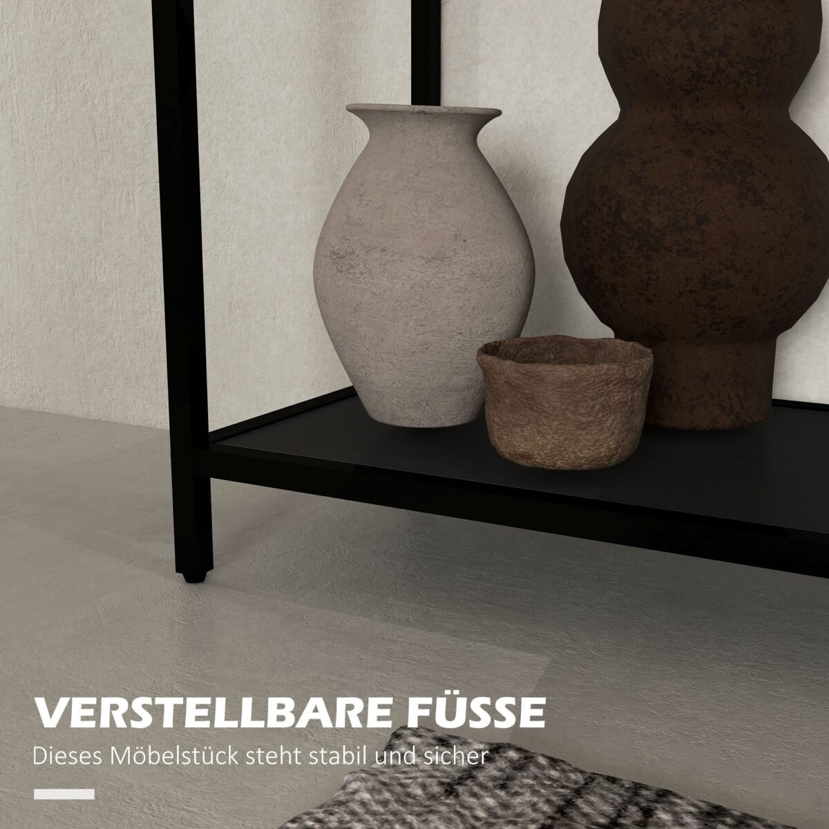 Prieškambario konsolinis staliukas su stikliniu stalviršiu ir dviem lentynomis