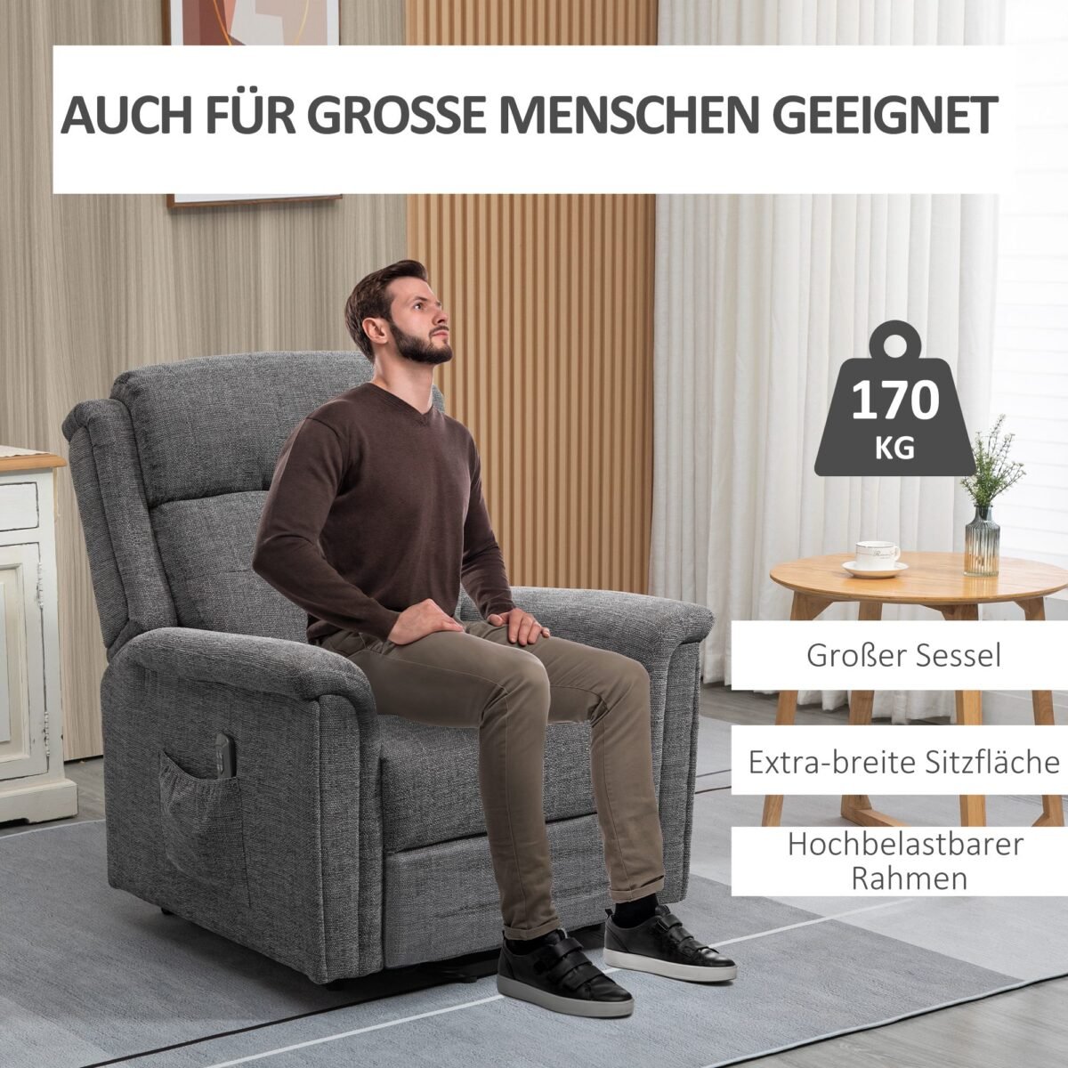 Relaksacinis krėslas su elektrine pakėlimo funkcija ir dviem motorais