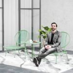 Poliratano 3 dalių lauko bistro komplektas su kriauklės formos kėdėmis