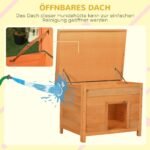 Medinė lauko šuns būda su atidaromu stogu ir pakeltu dugnu