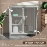 Medinė sodo įrankių spinta su bituminiu stogu ir lentynomis