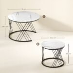 Kompaktiškas 2 dalių apvalių kavos staliukų komplektas su marmuro efekto stalviršiais