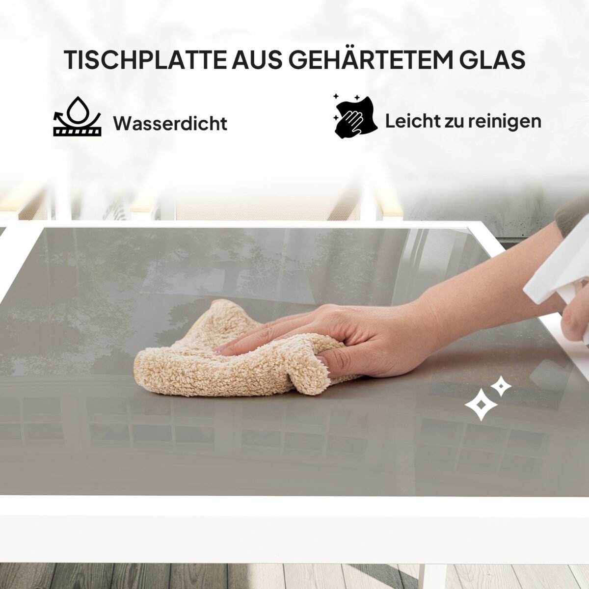 Lauko valgomojo komplektas, 5 dalių, su grūdinto stiklo stalviršiu