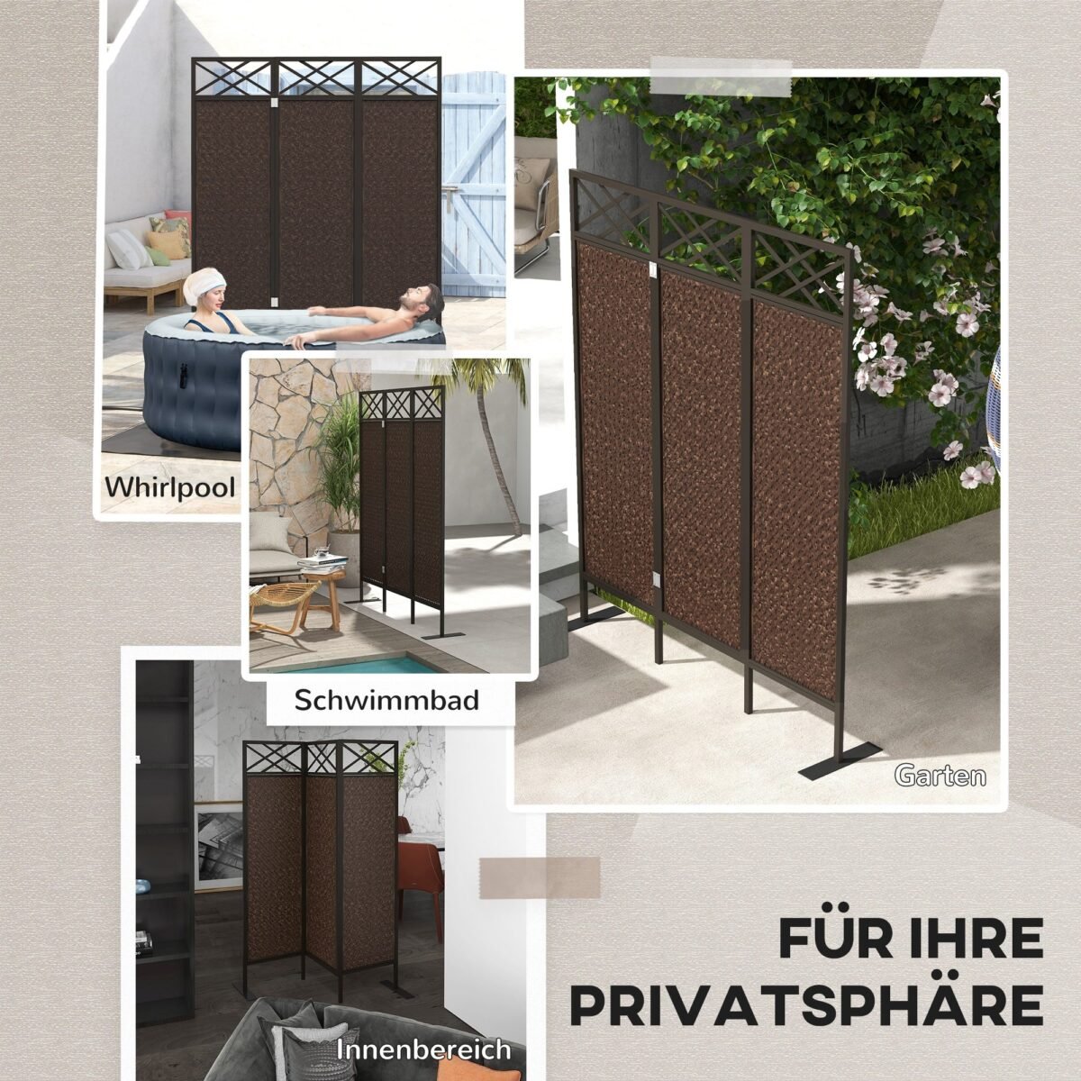 3 dalių lauko privatumo sienelė iš PE rotango