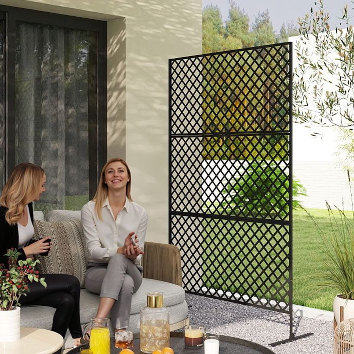 Lauko erdvės daliklis su grotelėmis, metalinis atitvaras, 122x45x198 cm