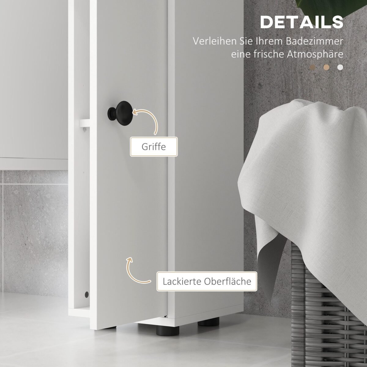 Siaura vonios kambario spintelė su stalčiumi ir lentynomis