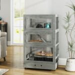 Medinis keturių aukštų hamsterio narvas su giliu padėklu