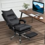 Ergonominė biuro kėdė su kojų atrama ir reguliuojamu atlošu