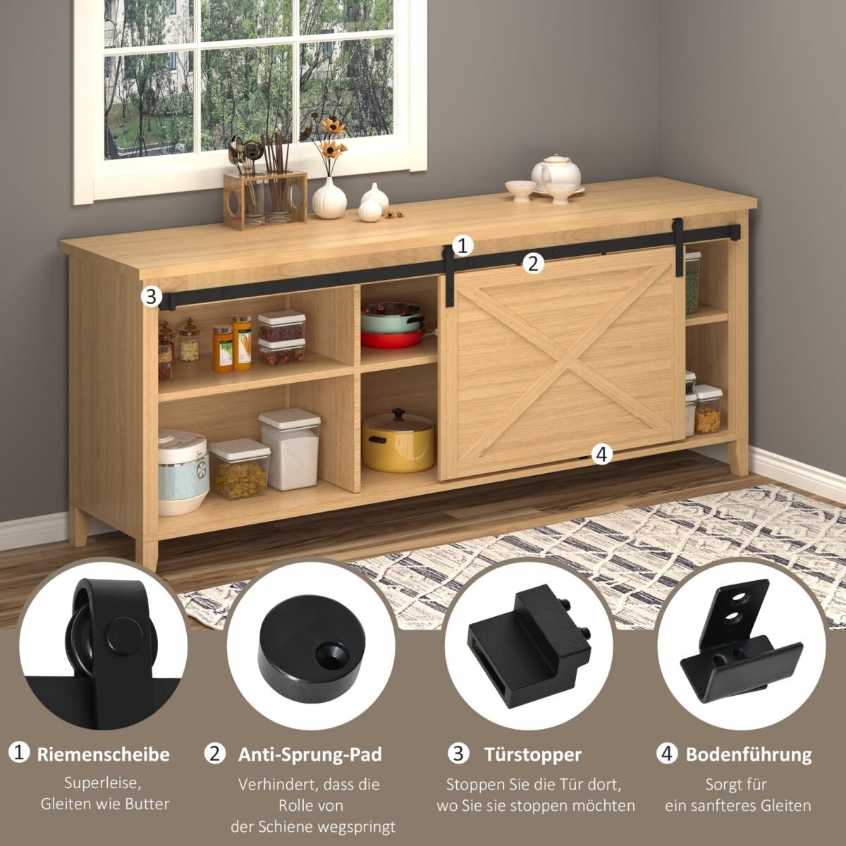 200 cm stumdomų durų furnitūros komplektas vienoms medinėms durims