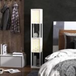 Pastatomas šviestuvas su dviejų pakopų lentynomis ir grotelių rašto gaubtu