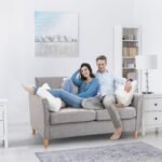 Lininė dvivietė sofa su nuimamais užvalkalais