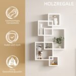 Pakabinama medžio masyvo lentyna su 5 įvairaus dydžio kubeliais