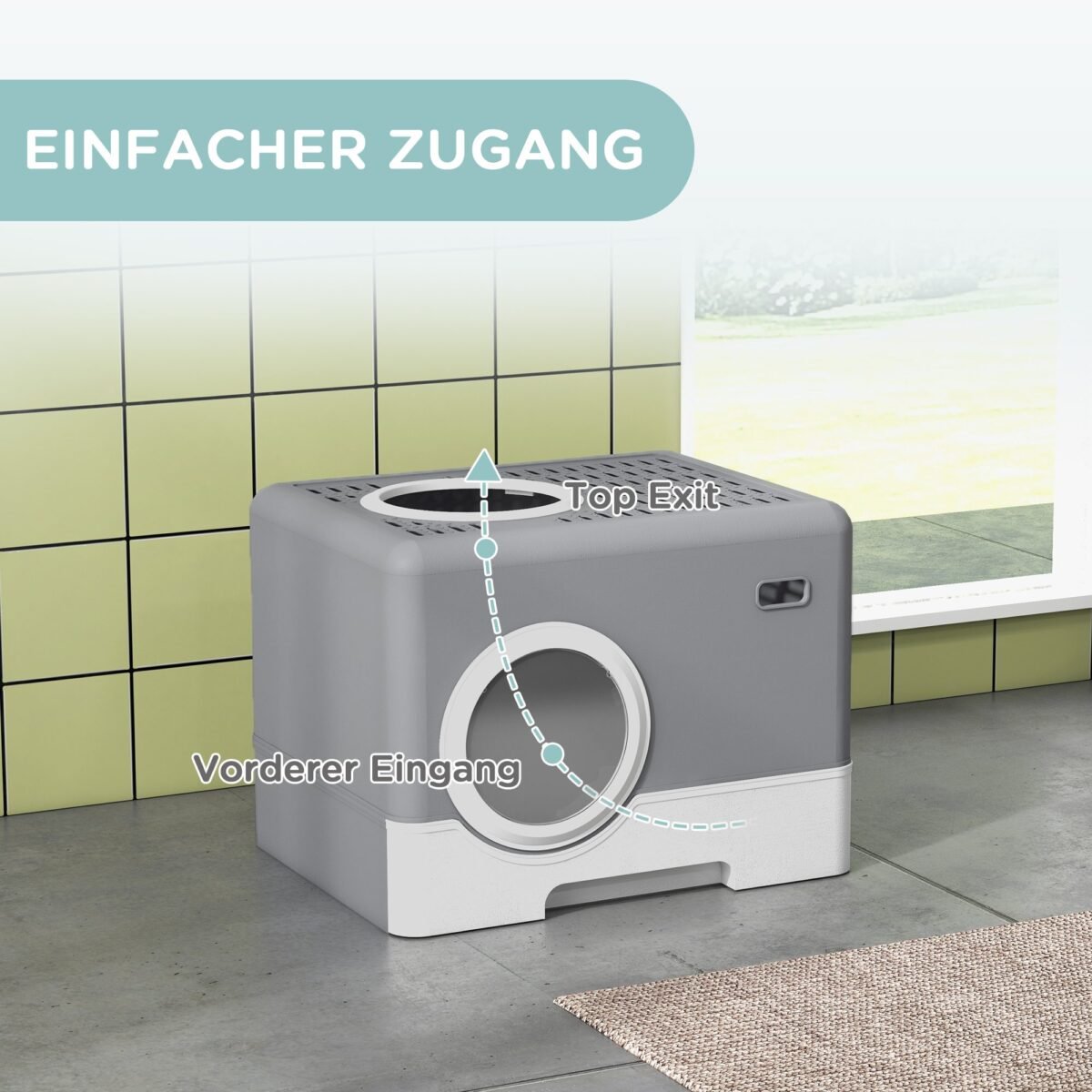 Kačių tualetas su ištraukiamu padėklu ir dvejomis angomis