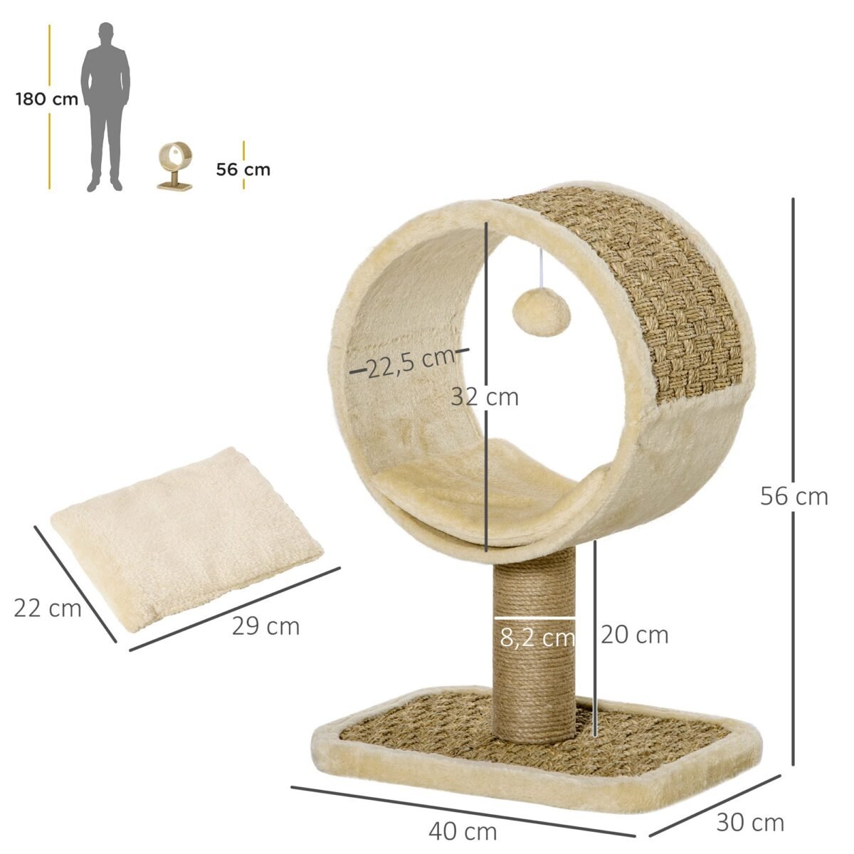 Kompaktiškas kačių draskymo medis su guoliu ir džiutu